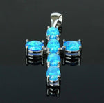 White & Blue Fire Opal Cross PendantNecklace