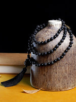 Mala Beaded Necklace Volcanic Stone Black Onyx Tassel Knotted NecklaceNecklace