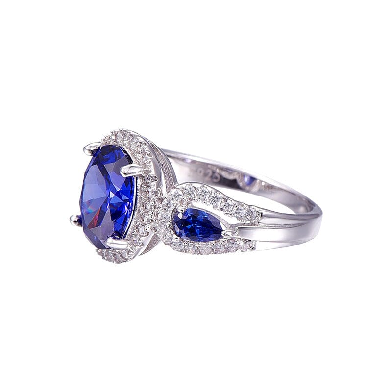 Sapphire Little Diamonds Ring - 925 Solid Sterling SilverRing