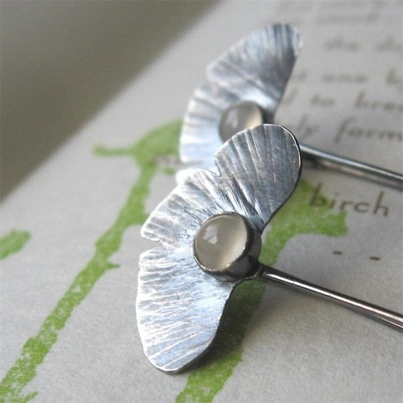 Sweet Fresh And Romantic Inlaid Moonstone Lotus Leaf EarringsEarrings