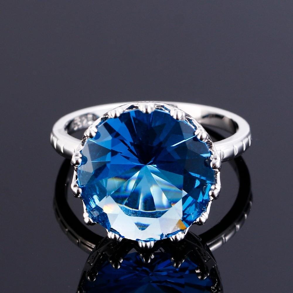 Blue Sapphire Crown Ring - 925 Sterling SilverRing