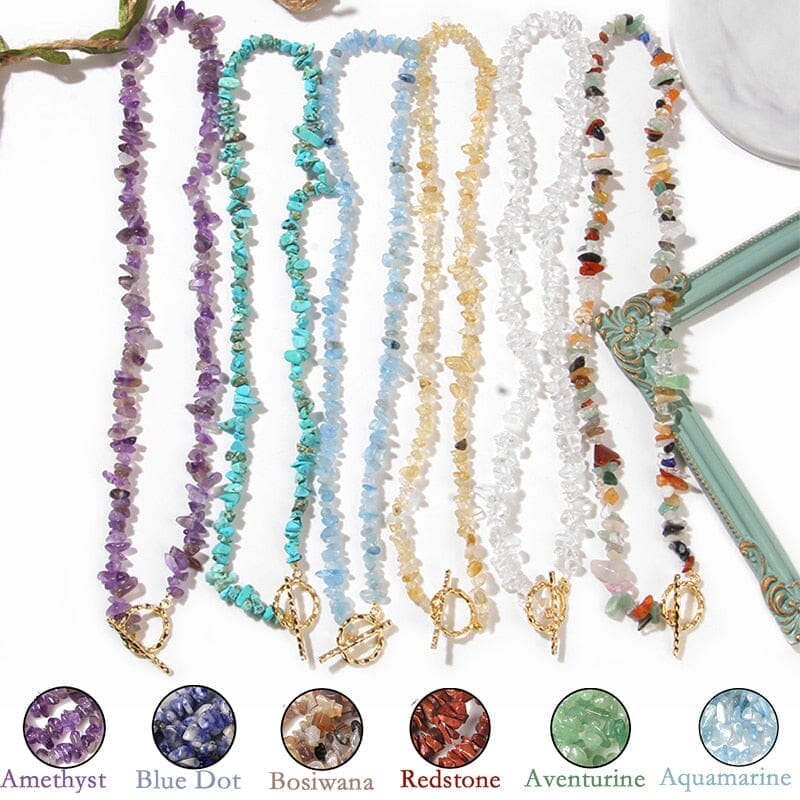 Boho Fashion Aventurine and other Stone Chips ChokerNecklace