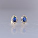 Halo Princess Sapphire Stud Earrings - 925 Sterling SilverEarrings
