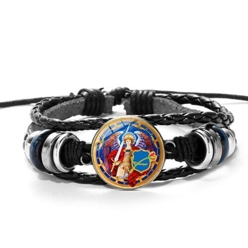 WWJD Archangel St.Michael Leather BraceletBraceletStyle 7