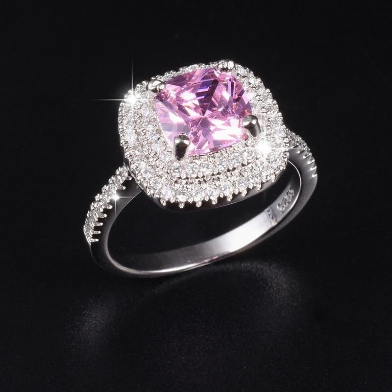 4ct Square Pink Sapphire Ring - 925 Sterling SilverRing