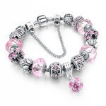 Crystal Beads Silver Charm BraceletBraceletPink Sapphire