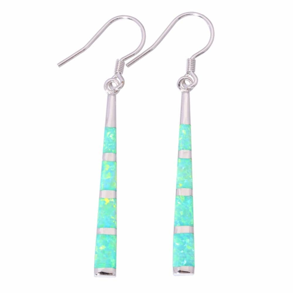 White and Green Fire Opal Drop Earrings - 925 Sterling SilverEarringsGreen