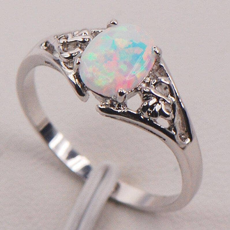 White Fire Australian Opal Silver RingRing