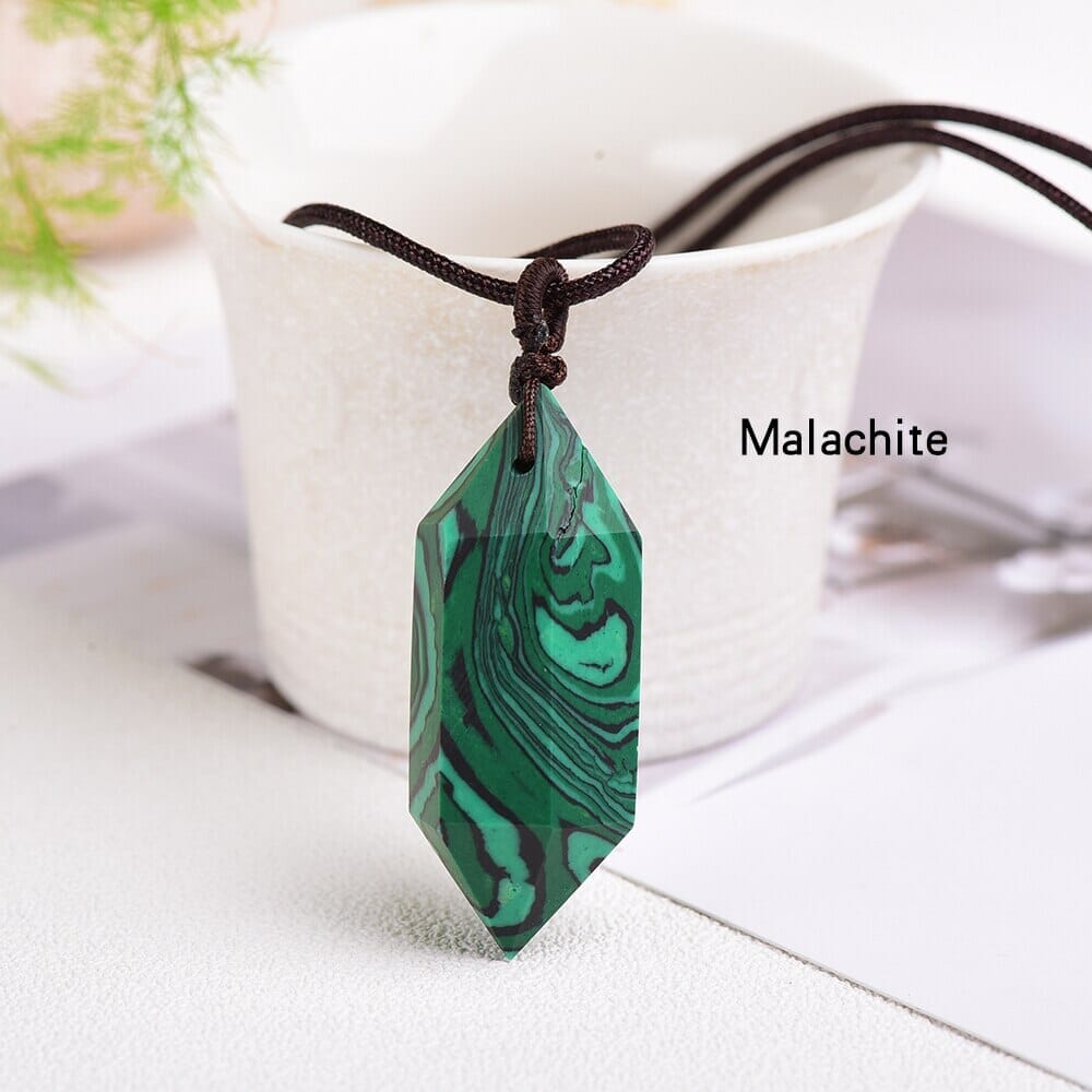 1pc Natural Crystal Quartz Double Point Pendant NecklaceNecklaceMalachite