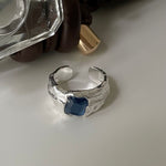 Authentic Square Blue Sapphire Irregular Ring - S925 Sterling SilverRing