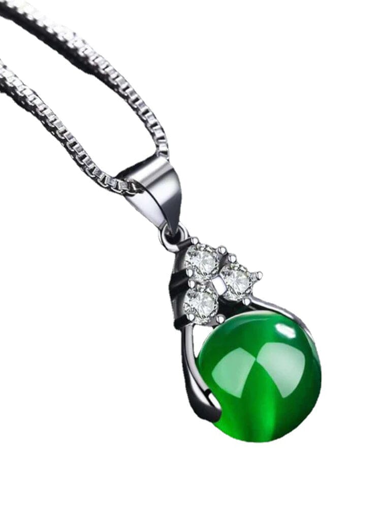 Natural Green Jade Chalcedony Necklace - 925 Sterling SilverNecklaces