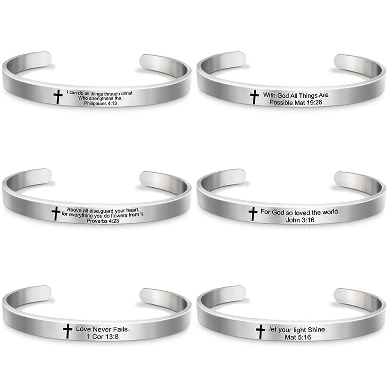 Bible Verse Stainless Steel WWJD Cuff Bracelet BangleBracelet