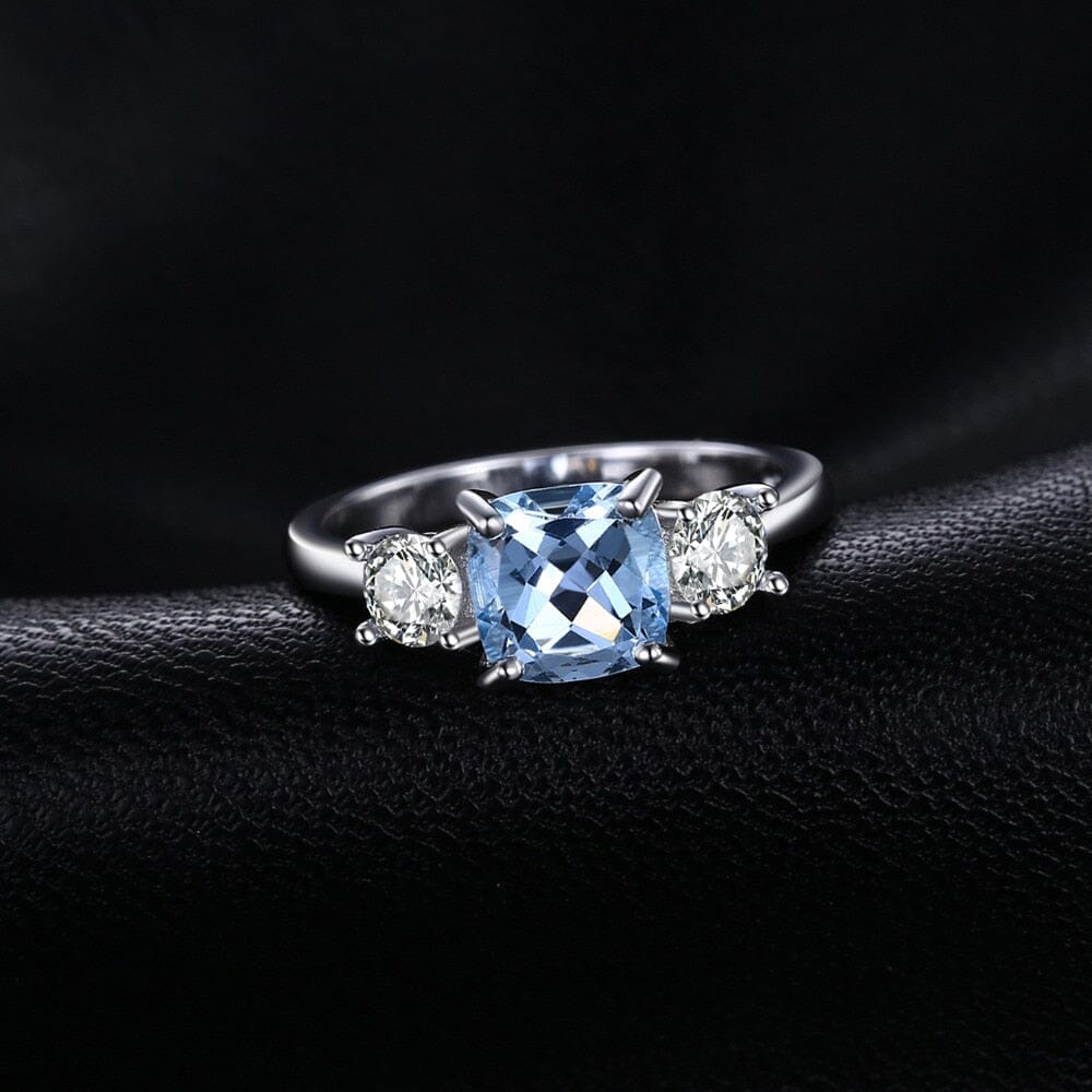 3 Stone Square Natural Sky Blue Topaz Ring - 925 Sterling SilverRing