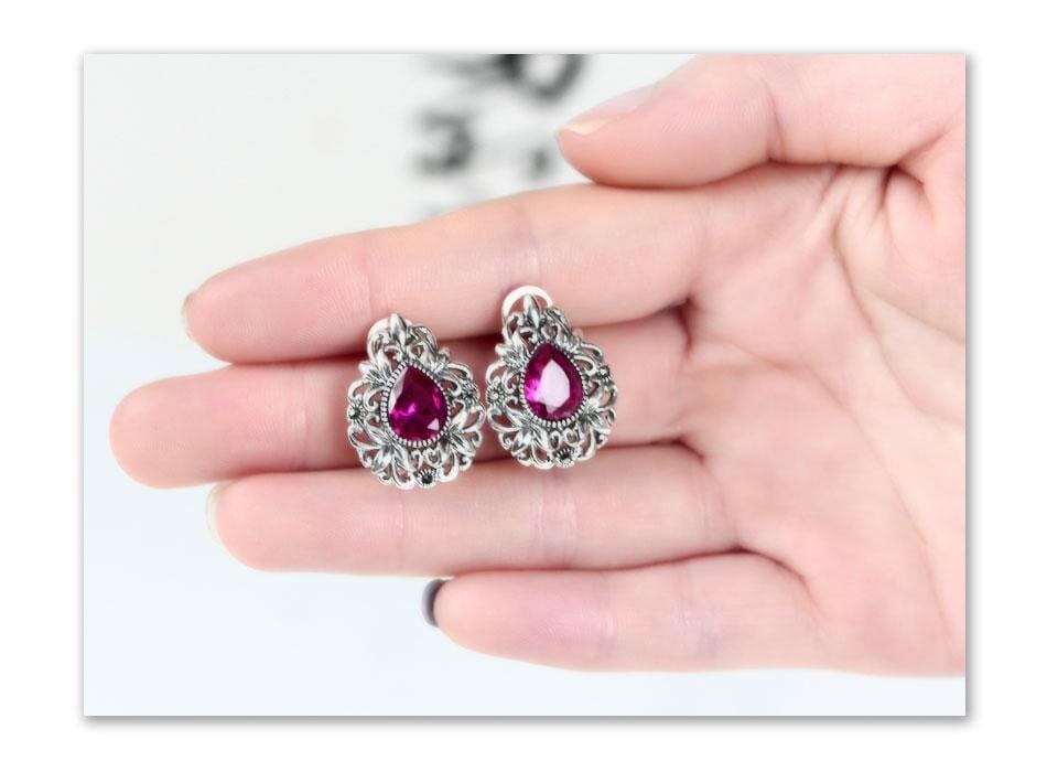 Blue/Pink Sapphire Stud Earrings - 925 Sterling SilverEarrings