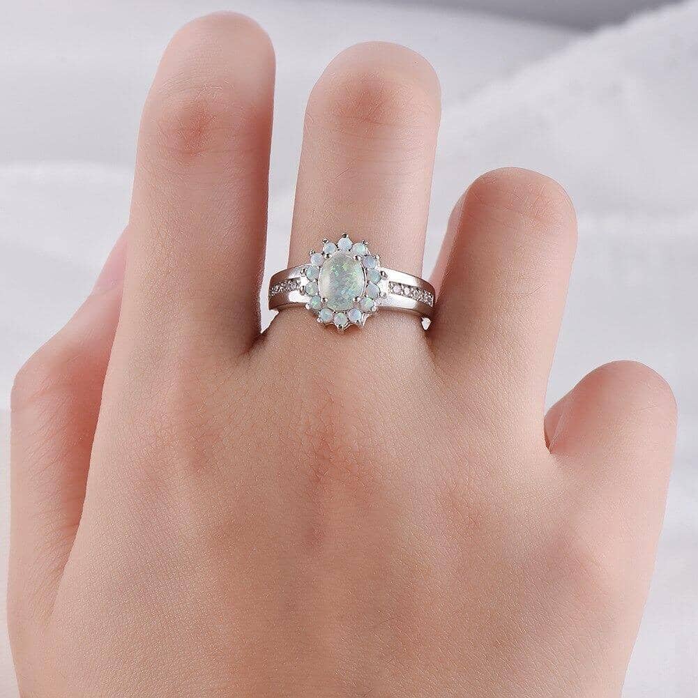 White Fire Opal Australian Flower RingRing