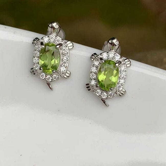 100% Genuine Natural Peridot Turtle Stud Earrings - 925 Sterling SilverEarrings