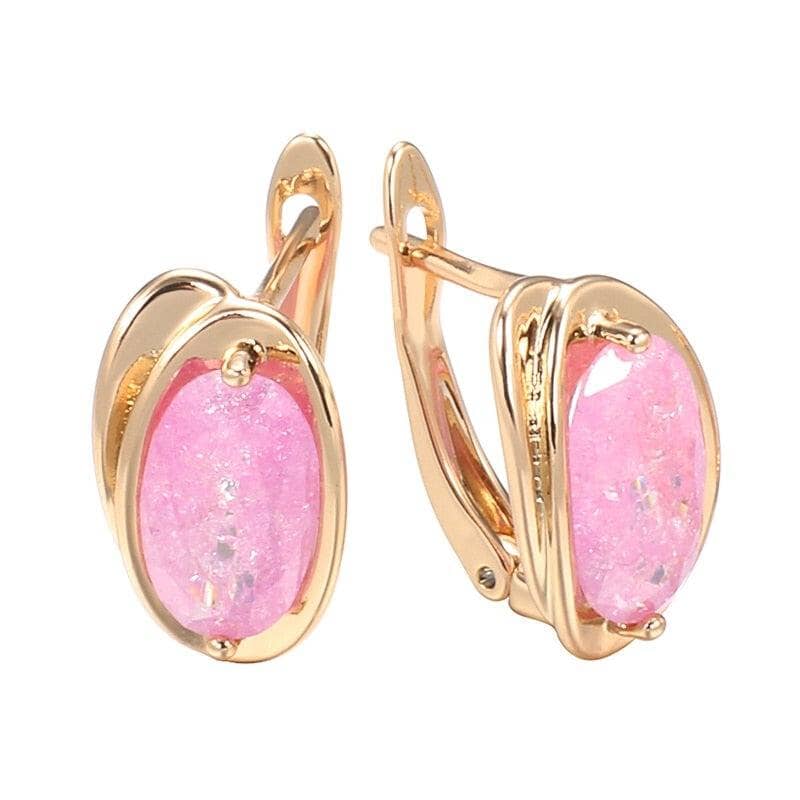 Luxury Natural Pink Fire Opal, Ruby and Diamond Stud Earrings - 585 Rose GoldEarrings