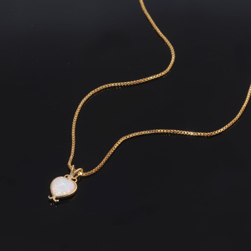 Blue White Fire Opal Heart Gold NecklaceNecklace