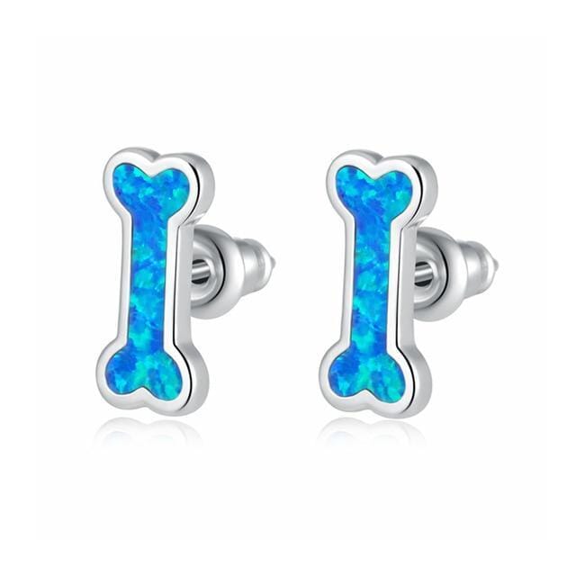 Blue and White Fire Opal Push-Back Stud EarringsEarringsSilver - Blue