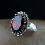 Natural Red Garnet Ring - 925 Sterling SilverRing