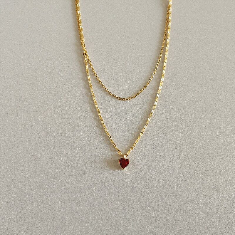 European Simple Red Heart Ruby Pendant NecklaceNecklace