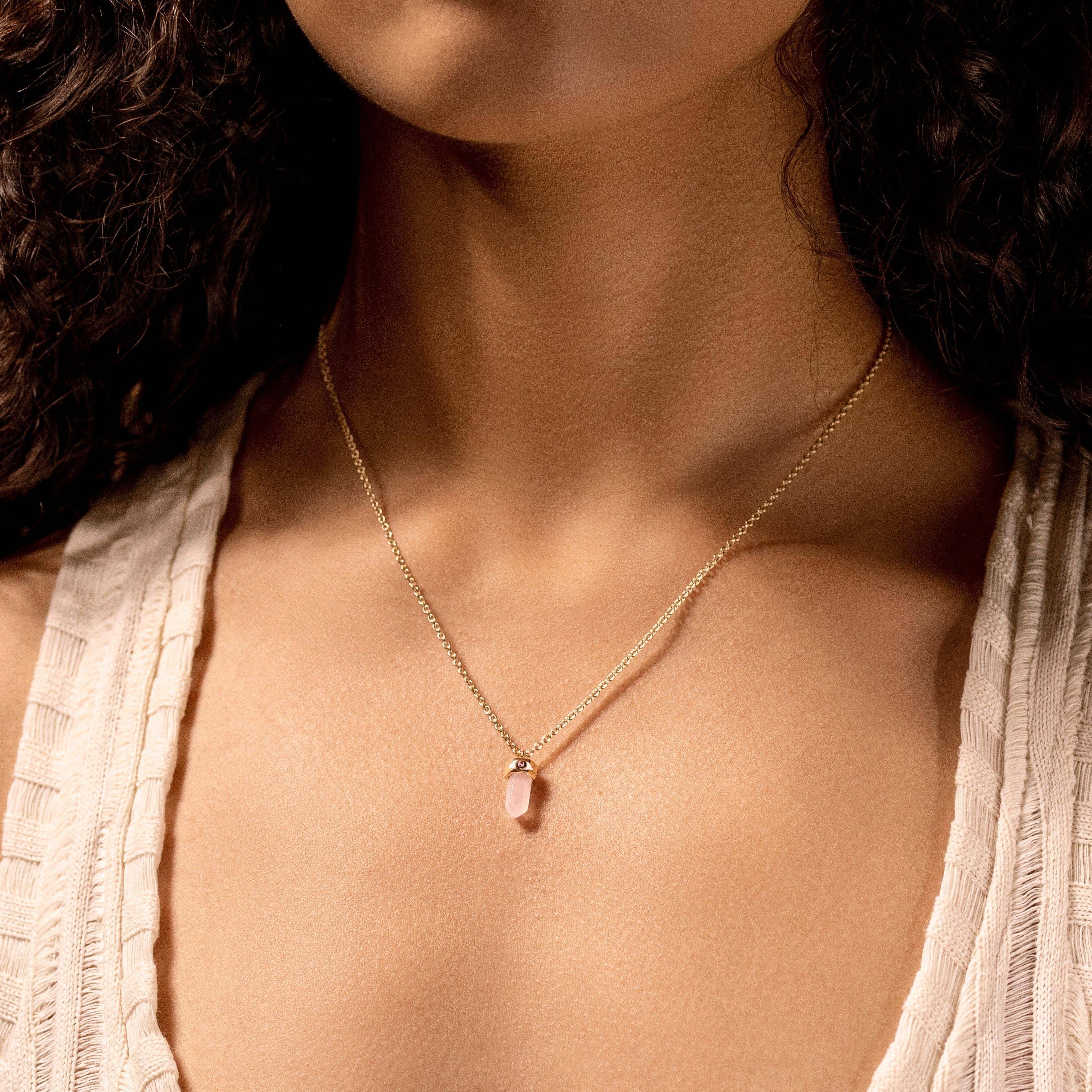 Delicate Guidance - Rose Quartz Evil Eye Pointer NecklaceNecklaces - Womens