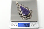 Vintage Purple Charoite Sterling Silver Floral Scroll Statement Necklace PendantJewelry > Necklaces > Pendants