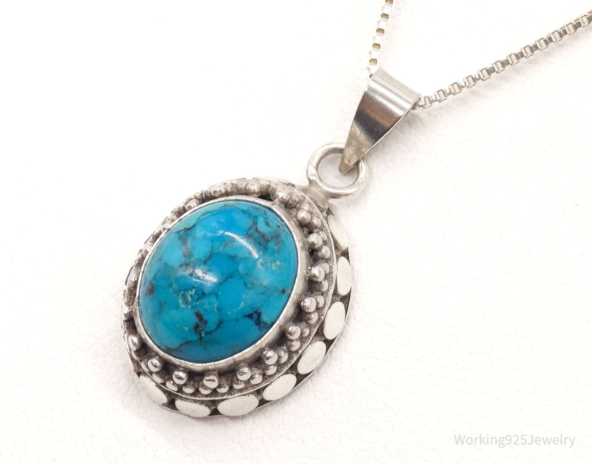 Vintage Turquoise Bali Style Sterling Silver NecklaceJewelry > Necklaces > Pendants