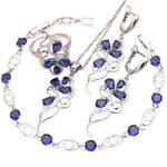 Elegant 925 Bridal Jewelry Set Blue Sapphire White Crystal Costume for Women