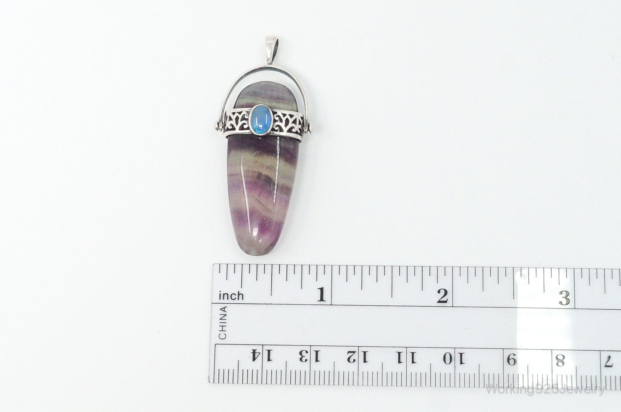 Vintage Purple & Green Fluorite Blue Opal Sterling Silver PendantJewelry > Necklaces > Pendants