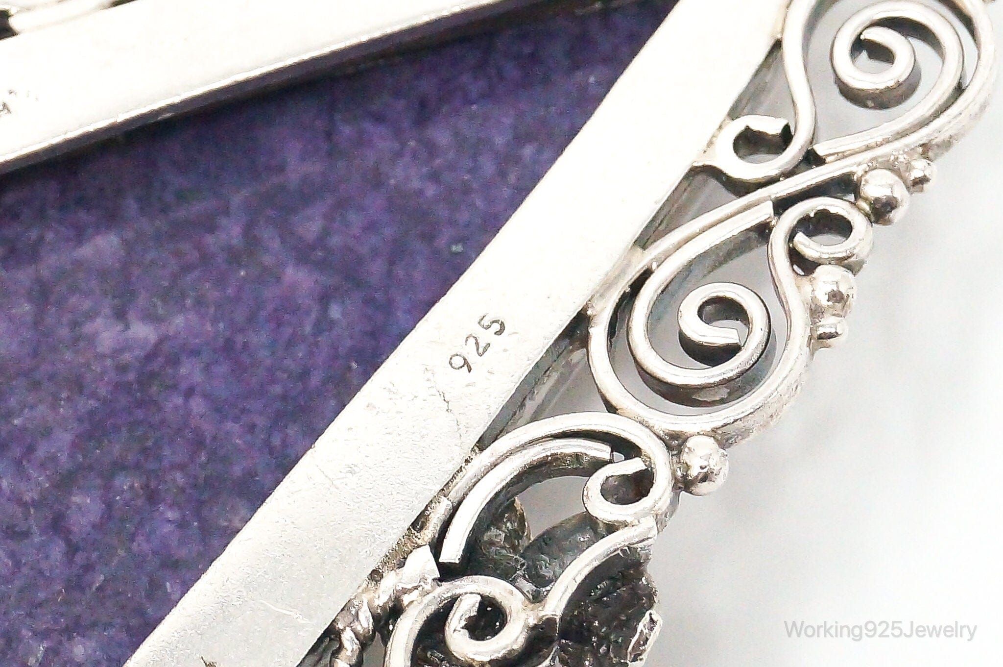 Vintage Purple Charoite Sterling Silver Floral Scroll Statement Necklace PendantJewelry > Necklaces > Pendants