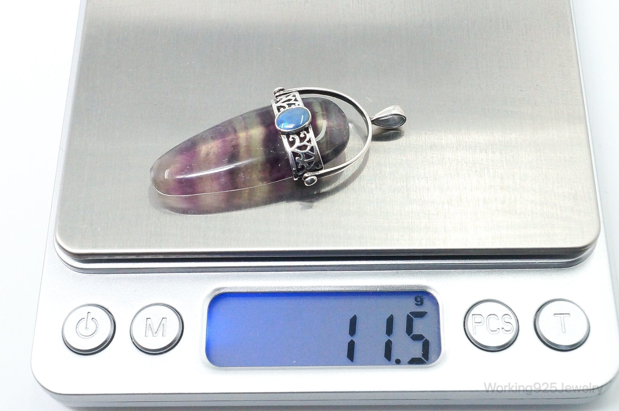 Vintage Purple & Green Fluorite Blue Opal Sterling Silver PendantJewelry > Necklaces > Pendants