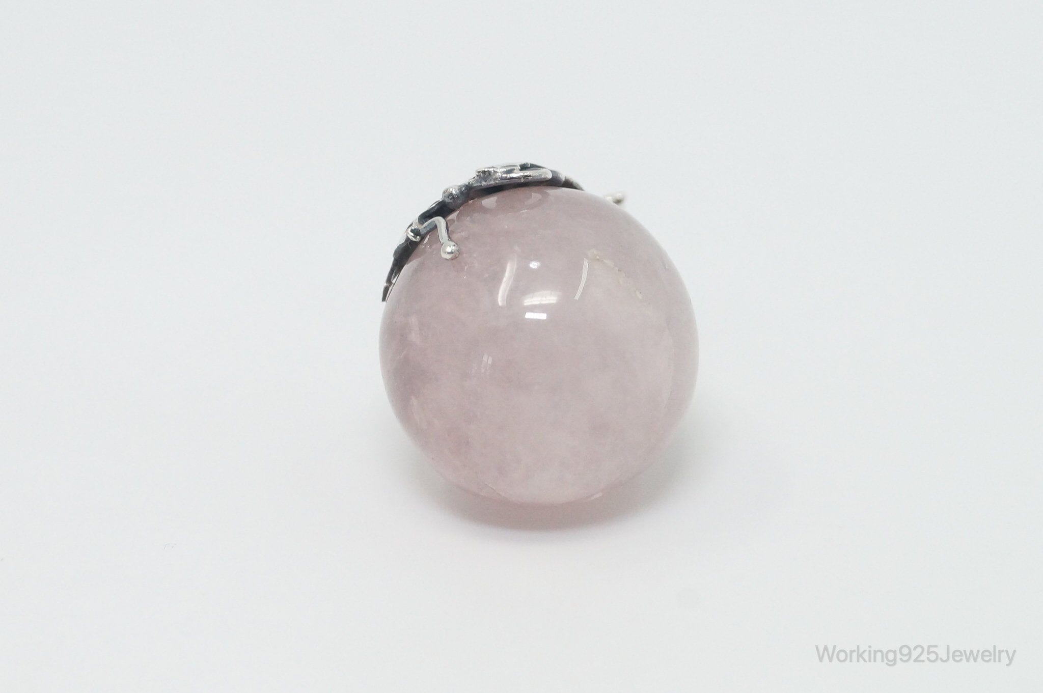 Vintage Rose Quartz Abalone Shell Bali Cat Sterling Silver Necklace PendantJewelry > Necklaces > Pendants