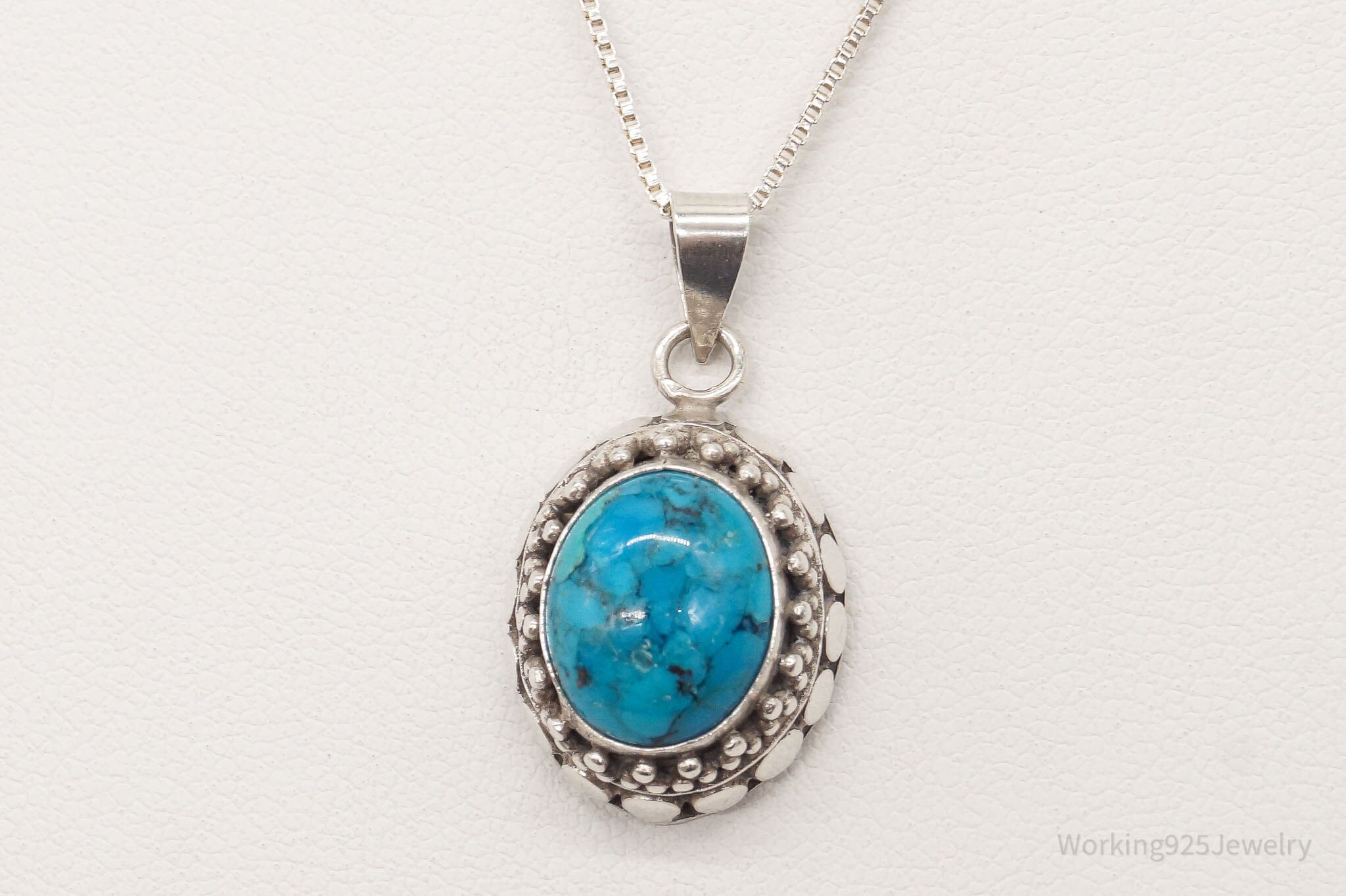 Vintage Turquoise Bali Style Sterling Silver NecklaceJewelry > Necklaces > Pendants