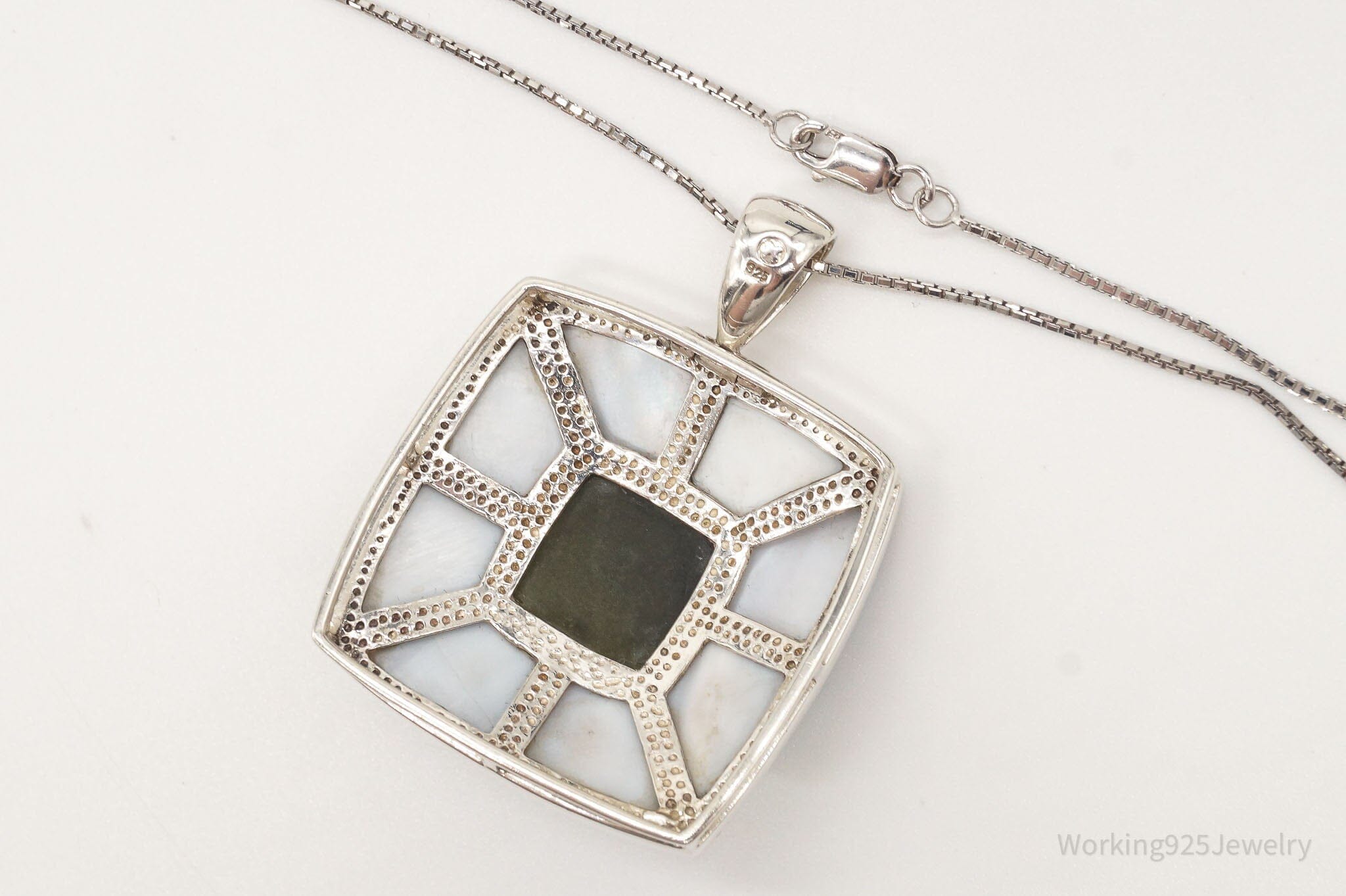 Vintage Paua Abalone Shell Green Stone Sterling Silver NecklaceJewelry > Necklaces > Pendants