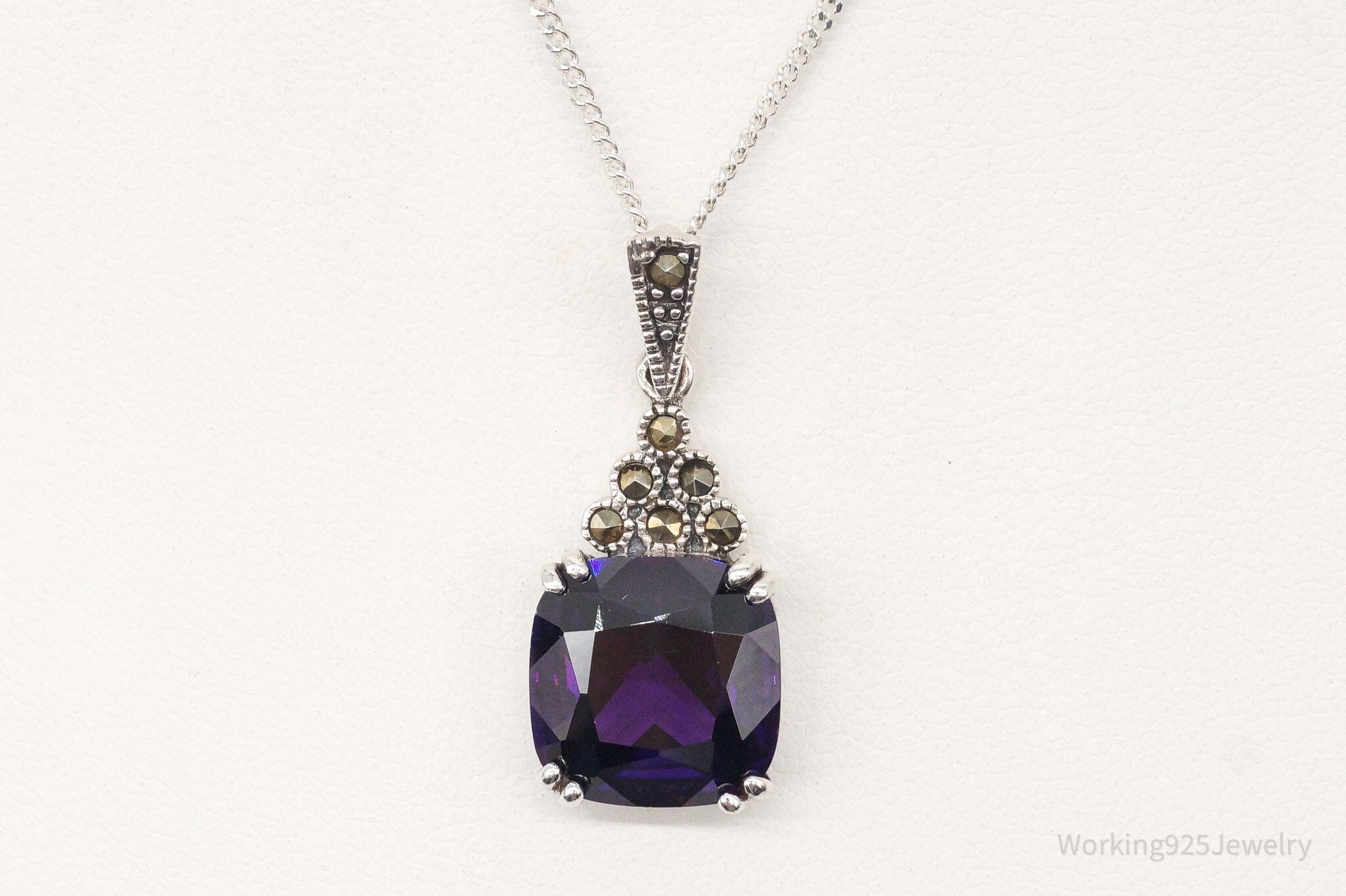 Vintage Purple Cubic Zirconia Marcasite Sterling Silver NecklaceJewelry > Necklaces > Pendants