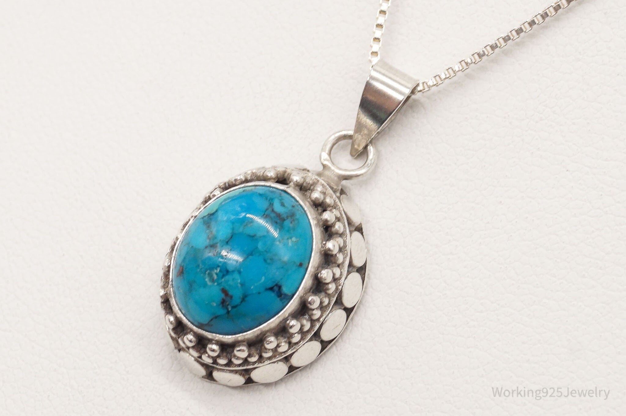 Vintage Turquoise Bali Style Sterling Silver NecklaceJewelry > Necklaces > Pendants