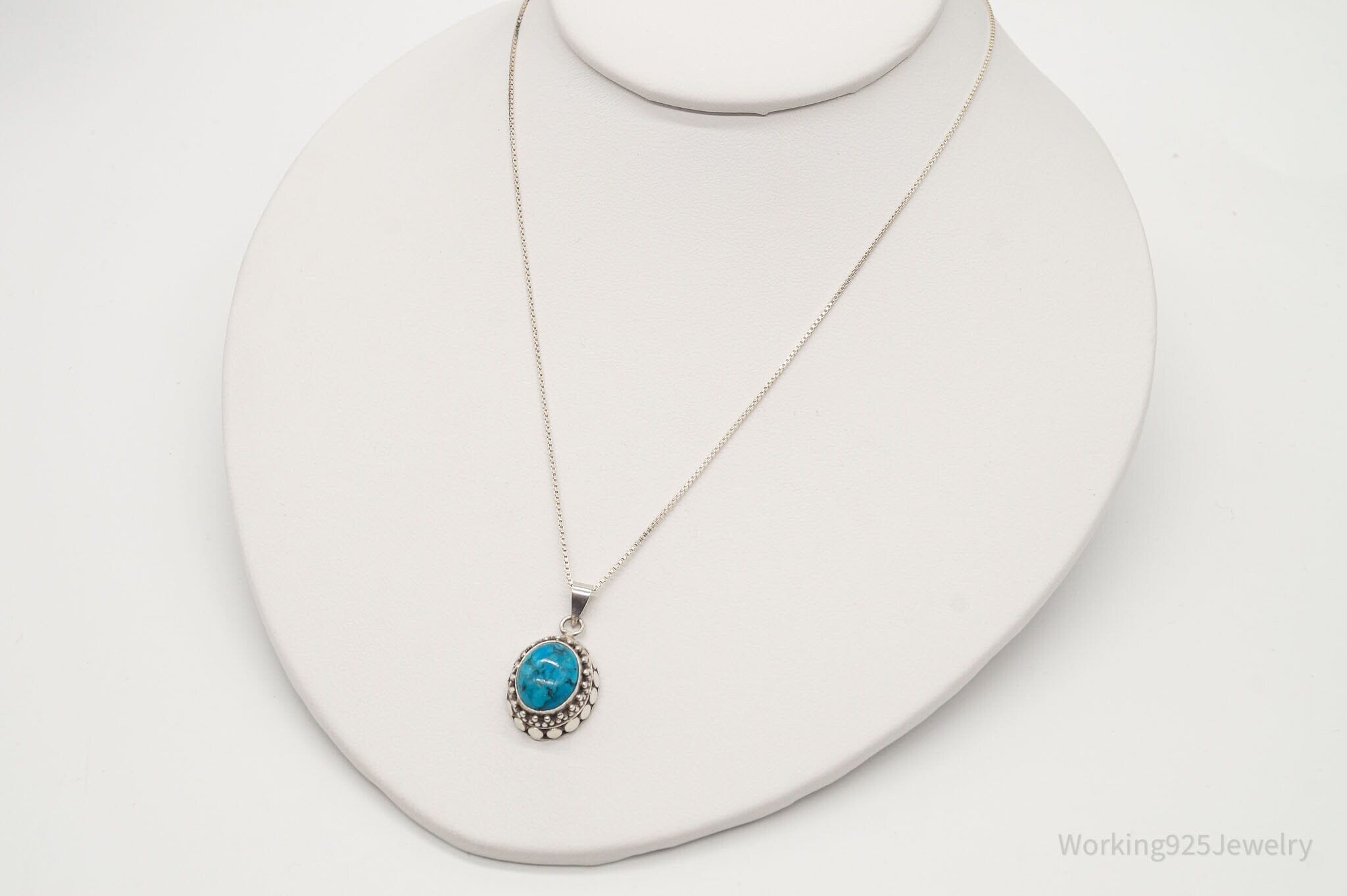 Vintage Turquoise Bali Style Sterling Silver NecklaceJewelry > Necklaces > Pendants