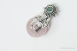 Vintage Rose Quartz Abalone Shell Bali Cat Sterling Silver Necklace PendantJewelry > Necklaces > Pendants