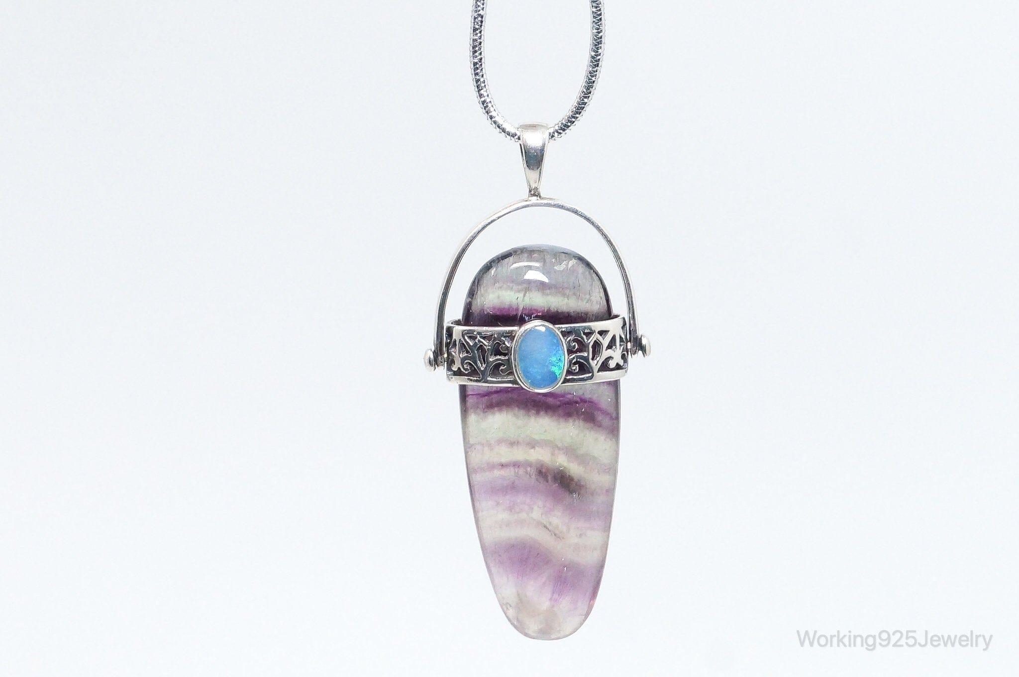 Vintage Purple & Green Fluorite Blue Opal Sterling Silver PendantJewelry > Necklaces > Pendants