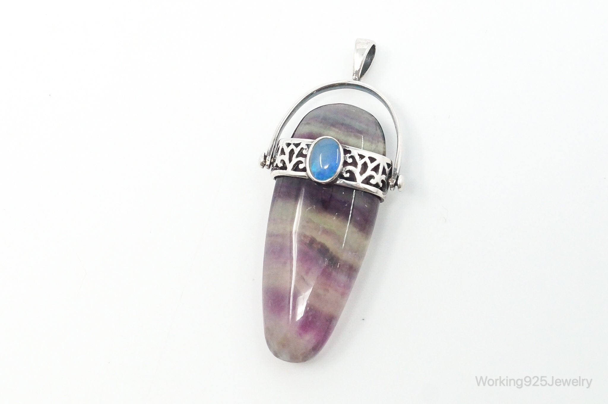Vintage Purple & Green Fluorite Blue Opal Sterling Silver PendantJewelry > Necklaces > Pendants