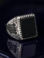 Pure 925 Sterling Silver Men Ring With Turqoiuse And Onyx StonesOnyxturkey