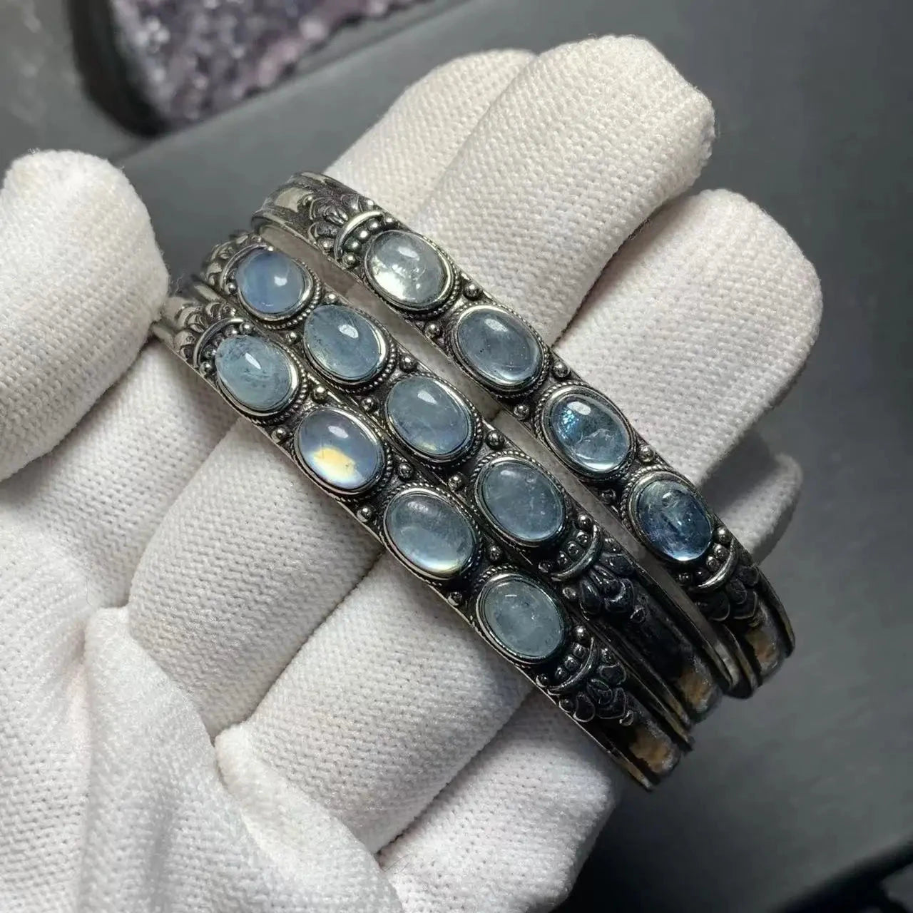 Vintage Natural Aquamarine Bracelets & Bangles For Women