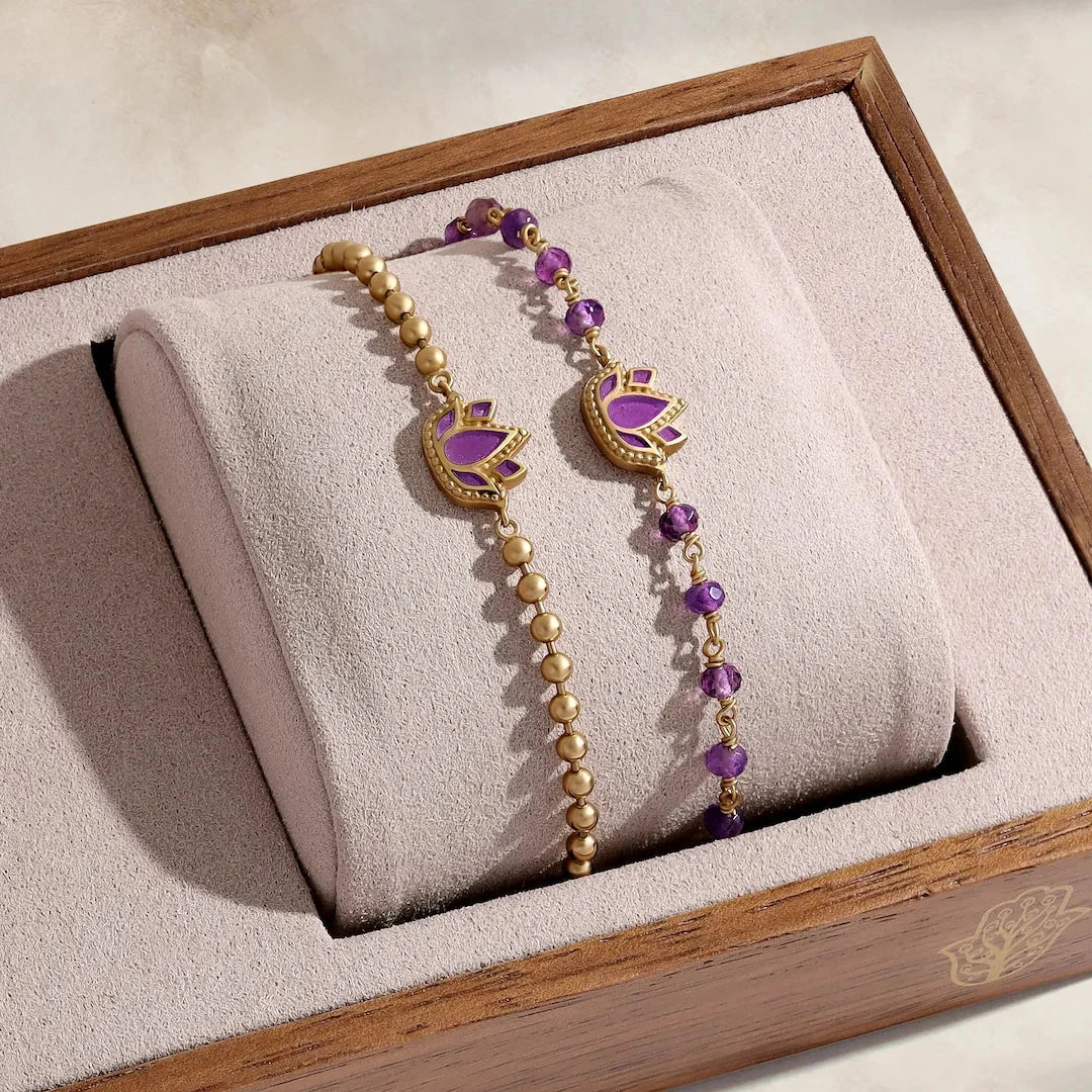 Radiant Calm Amethyst Lotus Gold BraceletBracelets - Womens