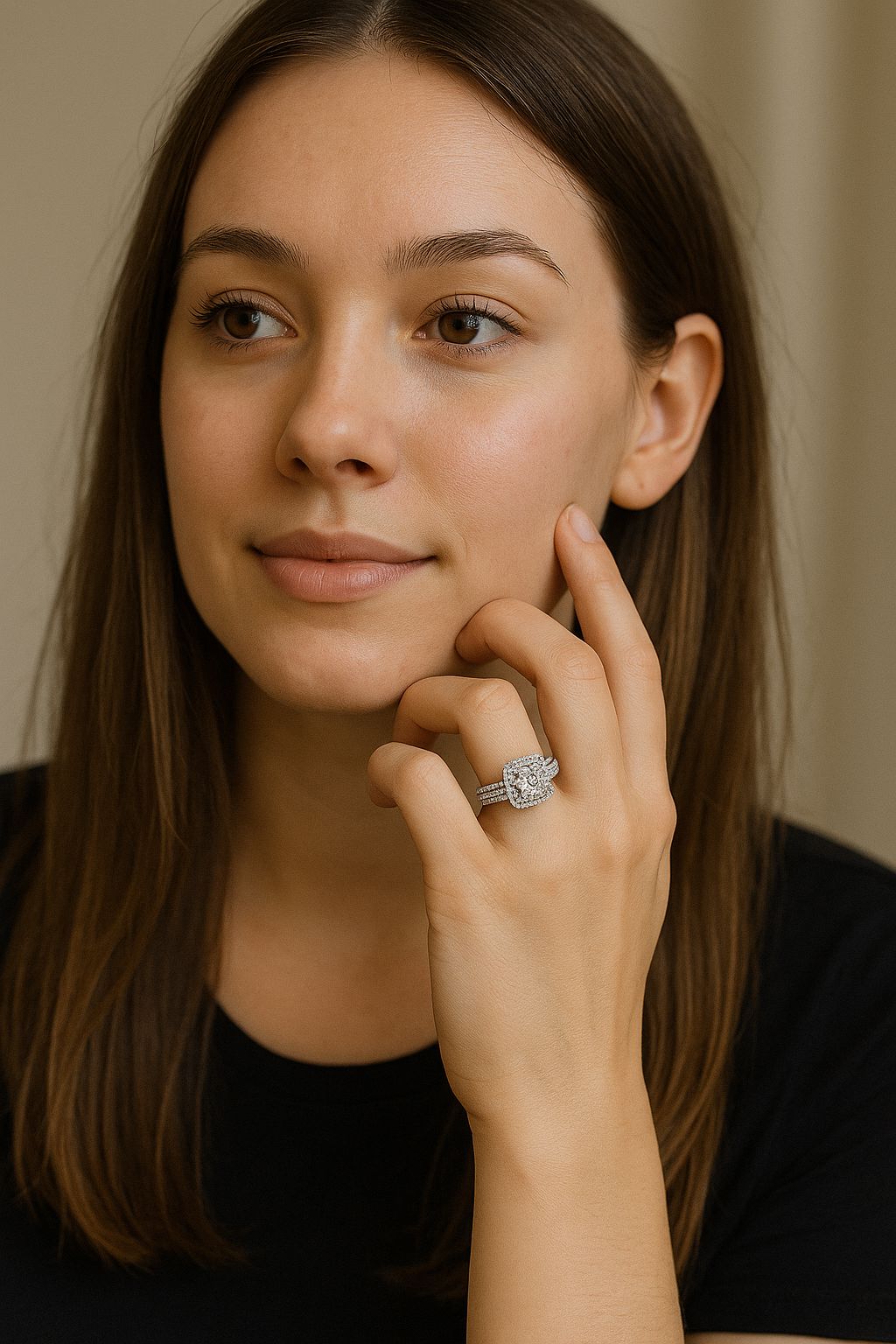 Classic 14K White Gold Square Diamond RingRing