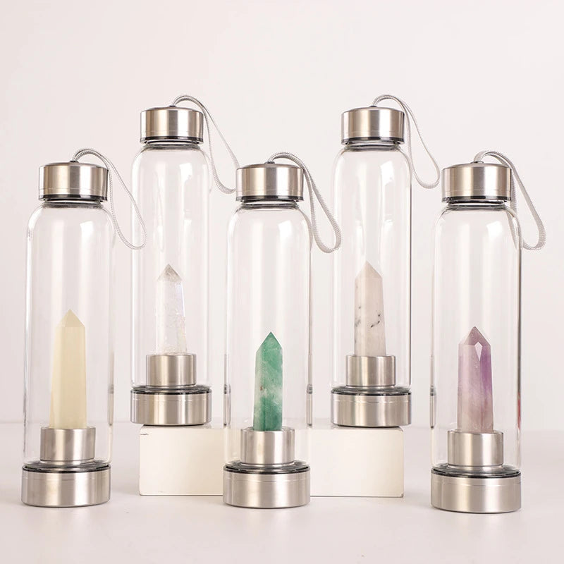 Glass water bottles with Gems Stones