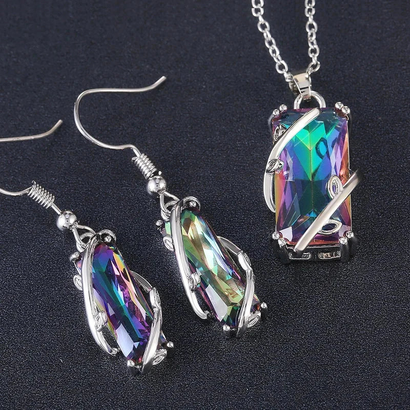 Rectangular Stone Ring/Necklace Set Novel Design8E428 XL031