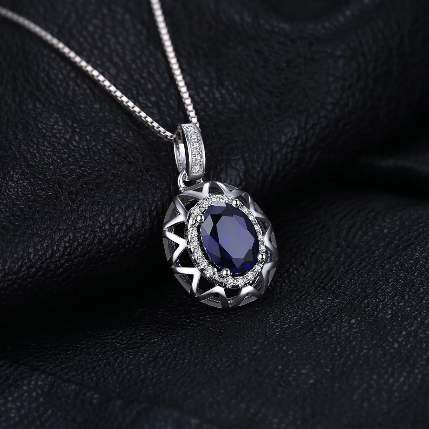 Beautiful Oval Cut Created Blue Sapphire 925 Sterling Silver Pendant Only