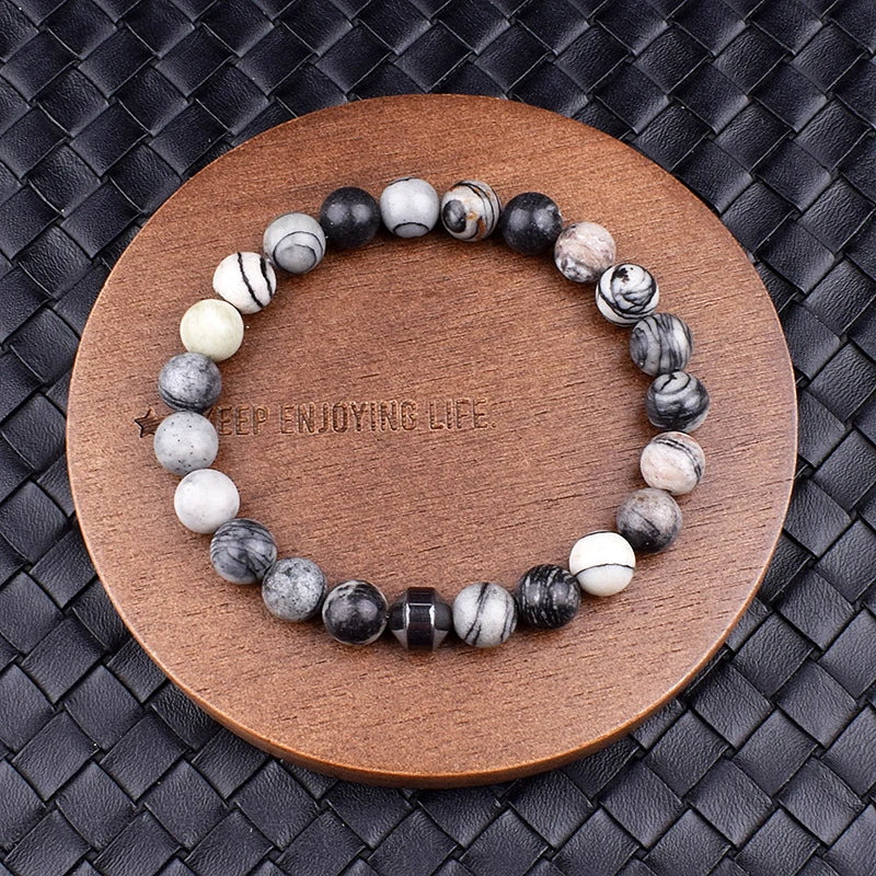 Cylinder Hematite Black Line Turquoises Bracelets Men Fashion Nature Stone Beads Bracelets Homme Yoga Energy Bangle Jewelry Gift20