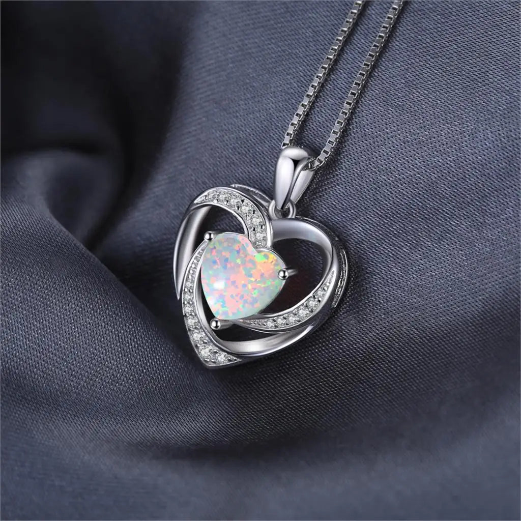 Heart Love 2.4ct Created Opal 925 Sterling Silver Pendant Necklace for Women (Pendant Only)